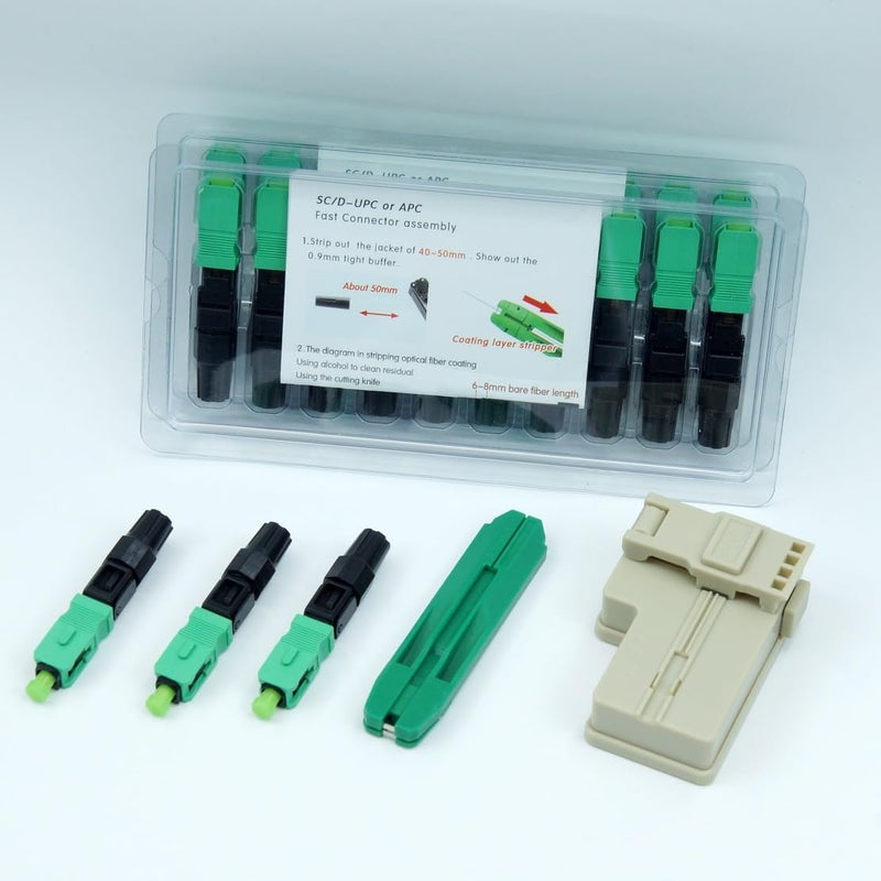 RETT FQC 100pcs SC APC Fiber Optic Quick Connectors with Matched Tools Fiber Reusable Connectors Single Mode Mechanical Fast Connectors Adapter for FTTH CATV Network Instrument (APC 100pcs) - Image 1